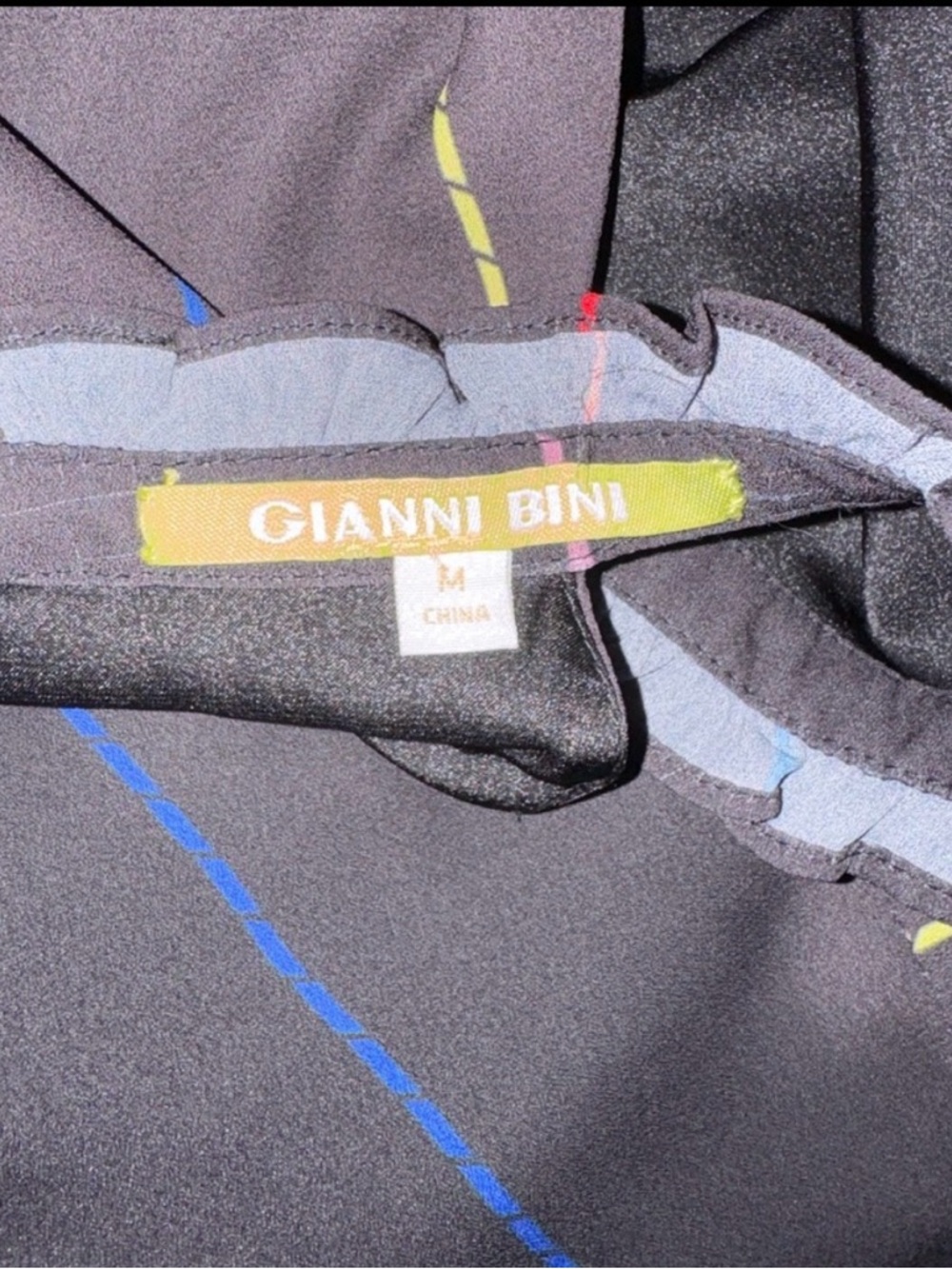 Gianni Bini Black Midi Dress Ruffle Neck Multicolor Stitch M - Picture 4 of 5